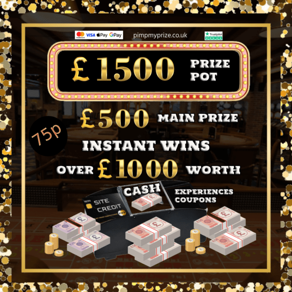 £1500 Prize pot, £500 main prize & 44 instant wins